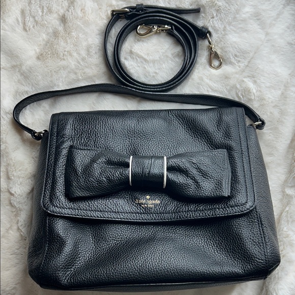 Kate Spade Black Pebbled Leather Bow Shoulder/ Crossbody Bag - Picture 14 of 14